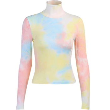 

Women's Knitting Shirt, Long-Sleeved Top, Fall Wrapped Elastic Party High-Neck Dye Printed Clothes