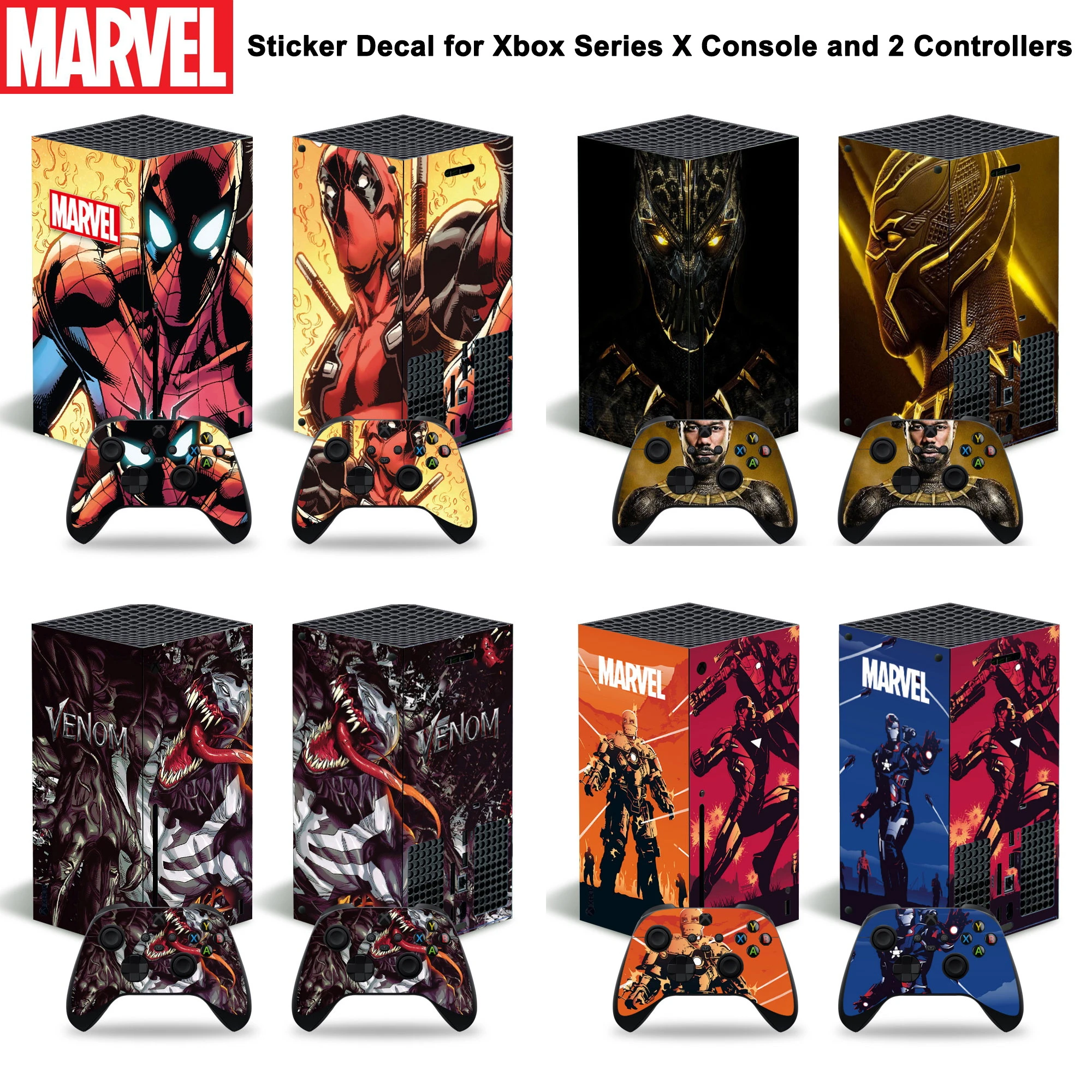 Marvel Iron Man Deadpool Skin Sticker Decal Cover for Xbox Series X Console and 2 Controllers Xbox Series X Skin Sticker Vinyl