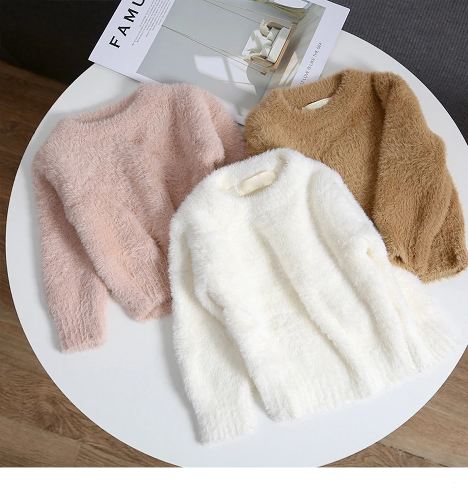 Baby Girl Winter Clothes Imitation Mink Jacket Baby Warm Coat Christmas Sweater Sweaters For Girls 1-4 Years Old Kids Sweater