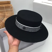 Европа и США Новая черная шерсть, плоская шляпа с плоским верхом шляпа Sir Mo han edition для мужчин и женщин fedoras