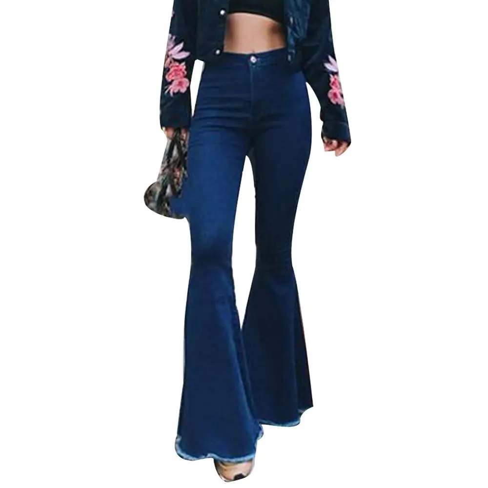 Модные Женские однотонные сексуальные с высокой талией тонкие брюки с колокольчиками джинсовые брюки для женщин джинсы - Цвет: Dark Blue