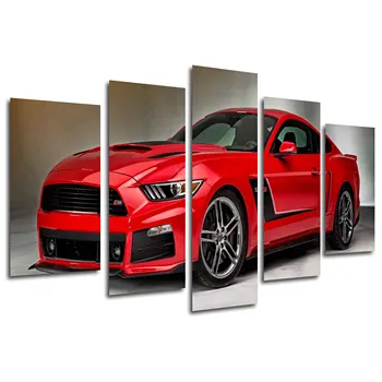 

Car Red Mustang, photo print on wood, modern picture decorative 26331