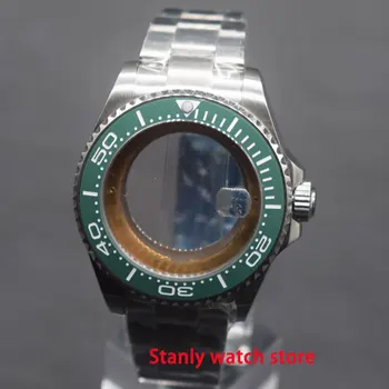

Watch parts 43mm stainless green ceramic bezel sapphire transparent watch case fit Miyota 8215 ETA 2836/24 NH35 movement