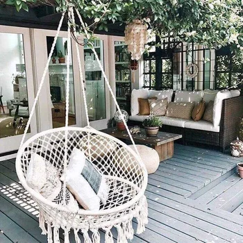 

Outdoor Indoor Hammock Handmade Knitted Round Hammock Dormitory Bedroom Hanging Chair For Child Adult Swinging Single Safety