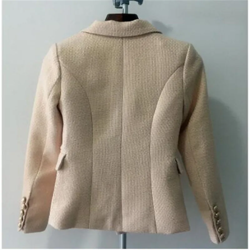 HIGH QUALITY New Fashion Designer Blazer Women's Metal Lion Buttons Double Breasted Gold Painting Blazer Jacket