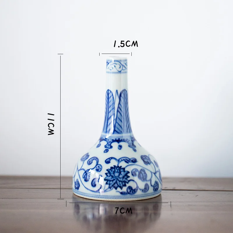 Jingdezhen Chinese blue and white Japanese Zen ceramic tabletop vase flower vase hand-painted decorative ornament gift 6