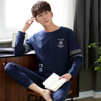 

2020 winter pajamas men's pajamas set O-neck two-piece cotton pajamas L-3XL lounge long-sleeved pants printed home service