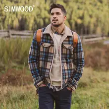 SIMWOOD Winter New Shearling-Trimmed Checked Wool-Blend Jacket men fashion warm fleece inner plus size coats SI980766