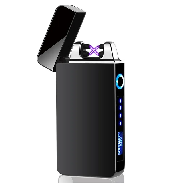 Индукционная металлическая usb-зажигалка с сенсорным экраном и отпечатком пальца, двойная плазменная Электронная зажигалка, перезаряжаемая сигарная курительная зажигалка - Цвет: Black-2