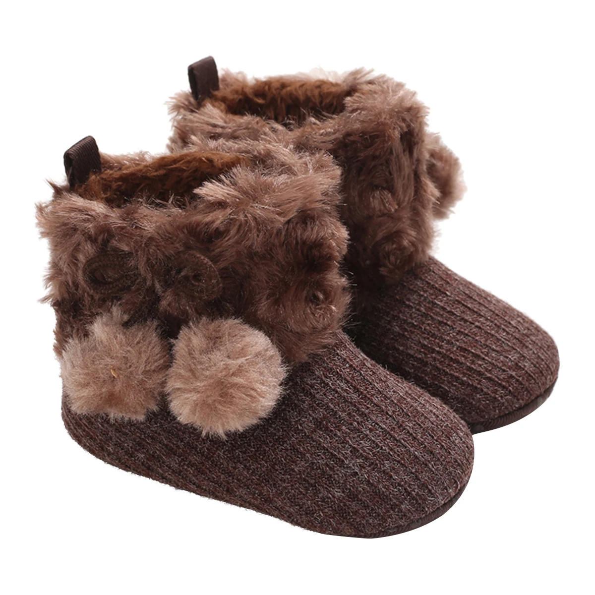 Toddler Baby Shoes, Solid Color Anti-Slip Prewalker Cotton Boots Fuzzy Balls Shoes for Kids, Pink/White/Gray/Black/Brown