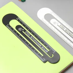 Règle en acier marque page de poche, rapporteur, droit, en métal, fourniture scolaire, clip pour l'école, couleur blanc, noir, 12 cm, A6593 