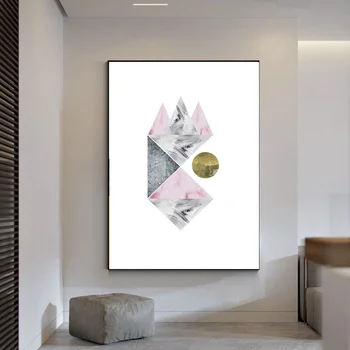 

Pink, Gold and Grey Marble Abstract Canvas Poster Art Print Wall Pictures for Living Room No Frame