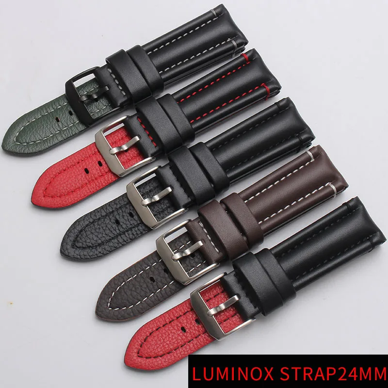 Мужские военные часы Shengmeirui для Luminox 6251 6501 9241 9247 6250 с кожаным ремешком 24 мм черный