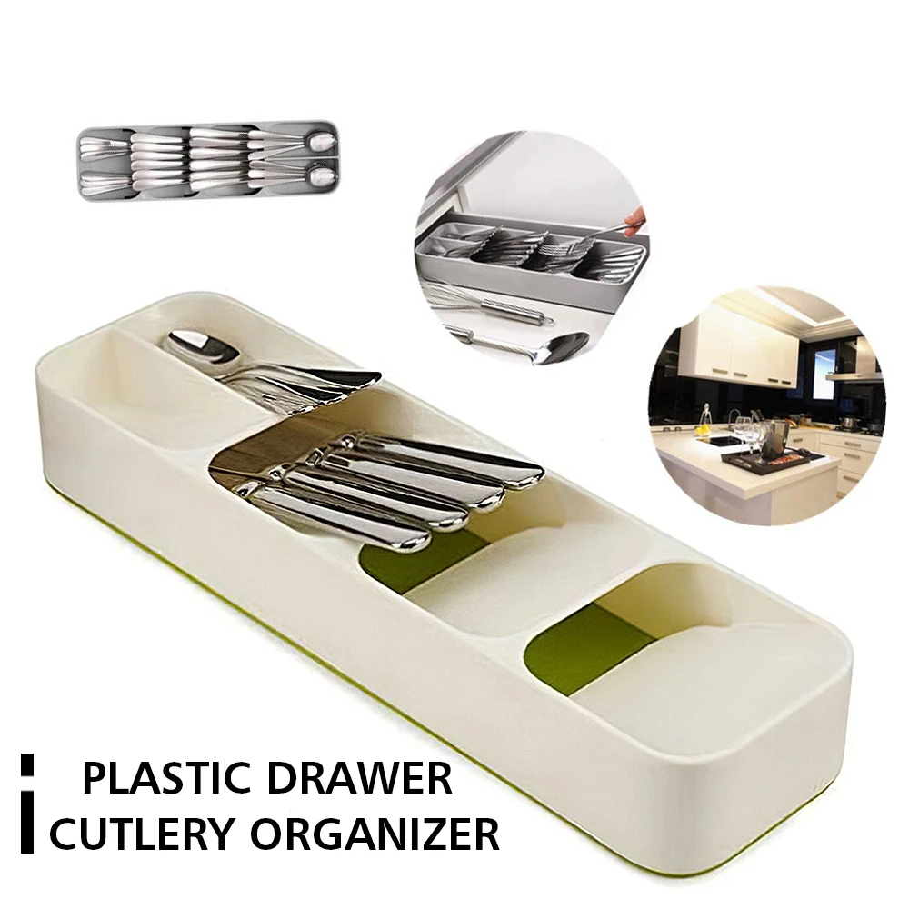 Пластиковый кухонный ящик для столовых приборов, органайзер, лоток для хранения, держатель для столовых приборов, столовое серебро, компактный лоток для столовых приборов, ложка, коробка для столовых приборов - Цвет: Cutlery Organize A