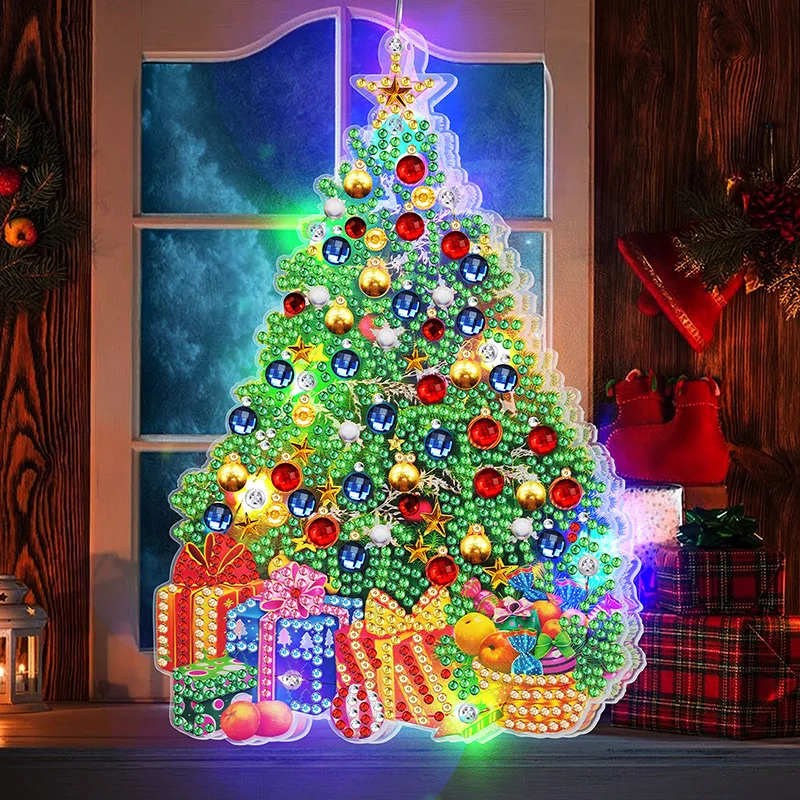 HOMFUN Christmas LED Lamp Diamond Painting DIY 5D Light Diamond Embroidery Colorful Lights Rhinestones Halloween Home Decor Gift