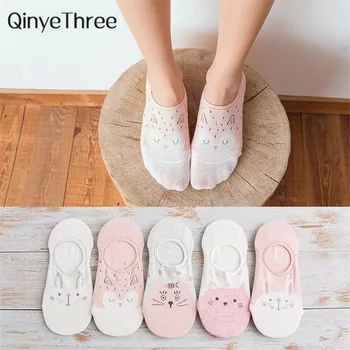 

New Arrivl Women Cotton Socks Pink Cute Cat Ankle Socks Short Socks Casual Animal Red Heart Gril Socks Dropship