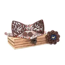 Для мужчин и женщин деревянная бабочка квадратный шарф резные полые запонки корсаж набор