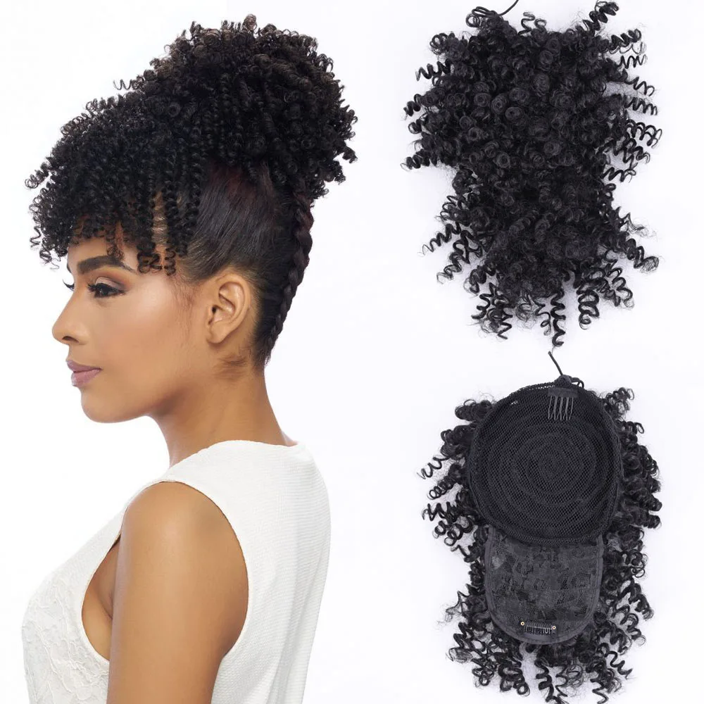 Extensões de Cabelo Clip na Frente Hairpieces para Mulher Polegada Kinky Encaracolado Franja Cordão Sintético Falso Frange 8 1 High Quality Apliques e perucas