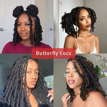 Butterfly Faux Locs Crochet Goddess Braids Synthetic Hair Extensions 20 Strands/pack 14inch Natural Black Braiding Hair BY195 6