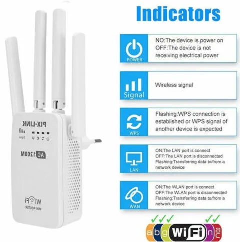 1200 Мбит/с беспроводной Wi-Fi ретранслятор усилитель-удлинитель маршрутизатор 4 антенны 2,4/5G