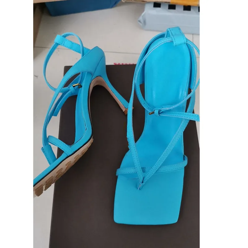 Knsvvli/Новинка; синие босоножки с разрезом; женские пикантные туфли-лодочки на высоком каблуке с узкими ремешками; модные вечерние босоножки на шпильке; sandalia feminina - Цвет: blue