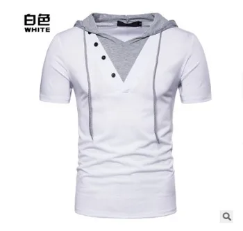 

2020 summer new fake two-piece design men's European code hip-hop high street hooded short-sleeved T-shirt bottoming shirt