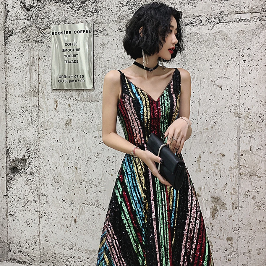 Это Yiiya Выпускные платья Eelgant длиной до колена vestidos de gala Блестящие Блестки v-образный вырез слинг женское торжественное платье размера плюс E1430