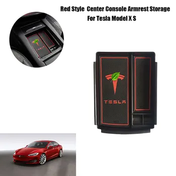 

Center Console Armrest Storage Tray Box Red Style For Tesla Model S X 16-19