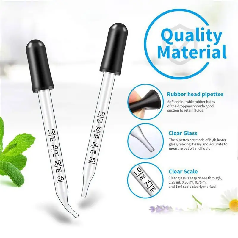 20pcs Glass Scale Dropper Rubber Head Scale Shot Straw Dropper Essential Oil Bottle Straw Multi-purpose Dropper for School