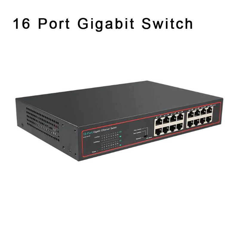 16 портов 10/100/1000 Мбит/с гигабитный коммутатор RJ45 VLAN Ethernet переключатель для CCTV IP