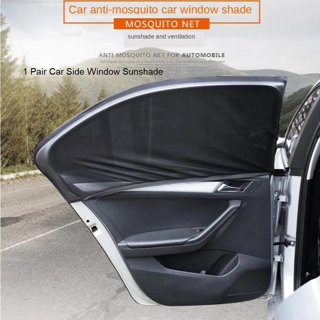 2pcs Car Side Rear Window Sunshade Screen Mosquito Net Shield Breathable
