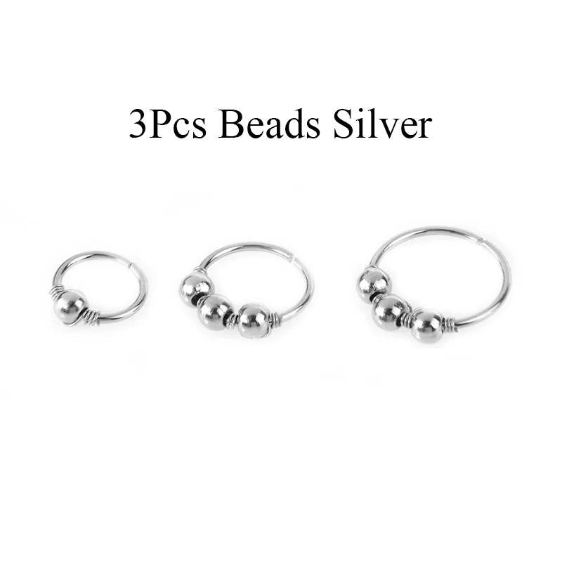 3 Pcs Beads Silver 3 шт./компл. модные ретро круглые бусины нос кольцо серьга для носа пирсинг ювелирные изделия JA15002 - Окраска металла: 3 Pcs Beads Silver