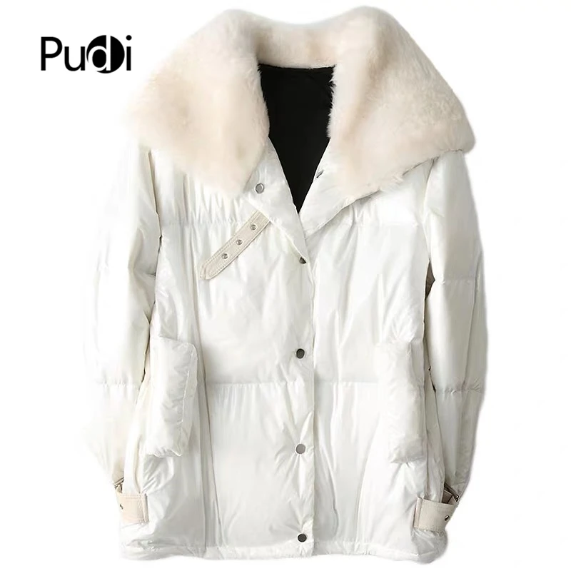 PUDI vrouwen winter parka warm echt wol bontkraag echt bont jassen lady jacket overjas witte kleur TX901 PUDI vrouwen winter parka warm echt wol bontkraag echt bont jassen lady jacket overjas witte kleur TX901