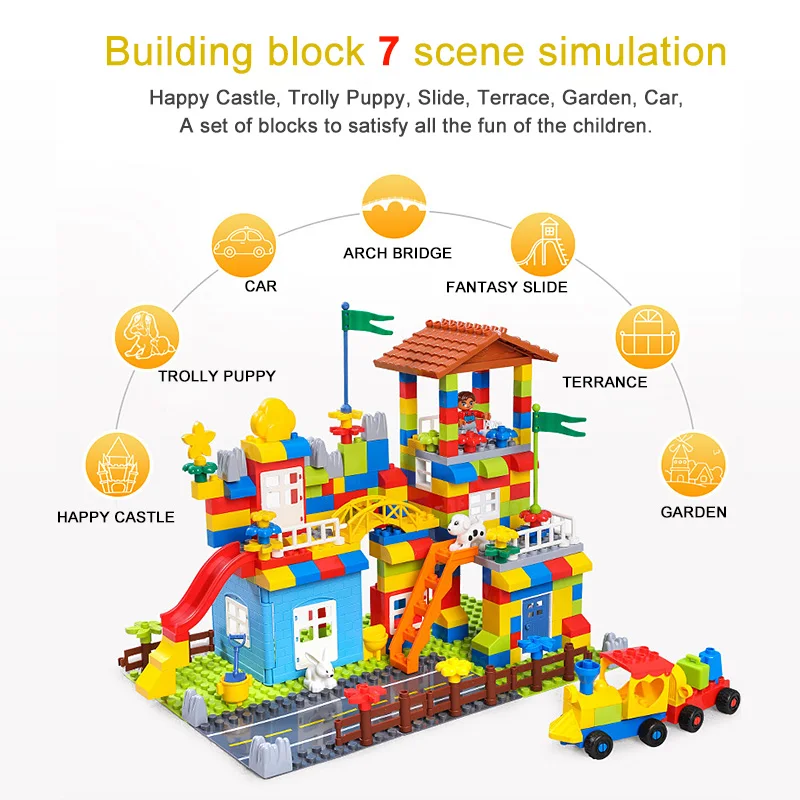 Замок, домик-блок 89 шт., большая частица крыши дома города, блоки для сборки, обучающая игрушка для детей, Строительные кирпичи большого размера