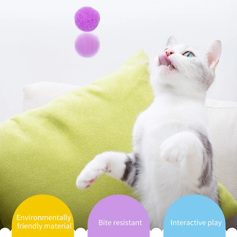 10/20/30 Pcs Cute Funny Cat Toys Stretch Plush Ball 0.98Inch Creative Colorful Interactive Pom Chew Play  Game Random Color