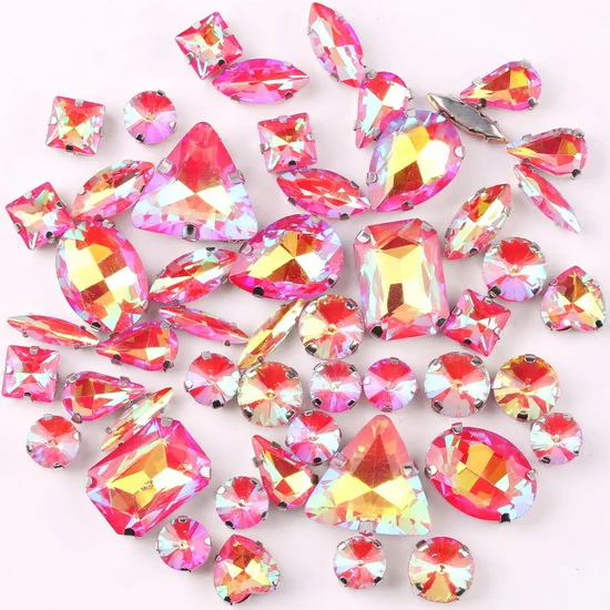 Silver Claw Setting Crystal Rhinestones - 50pcs Mixed Shapes, Clear & Jelly Candy AB