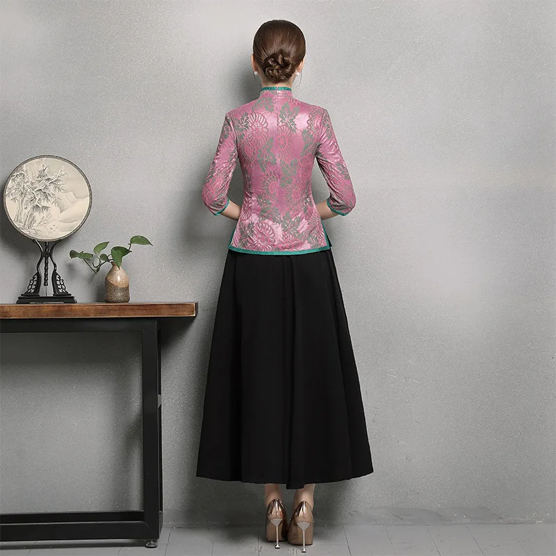 Noble Women Classic Vintage Clothing Traditional Tang Top Clothes Chinese Female Mandarin Collar Shirt Elegant Party Blouse