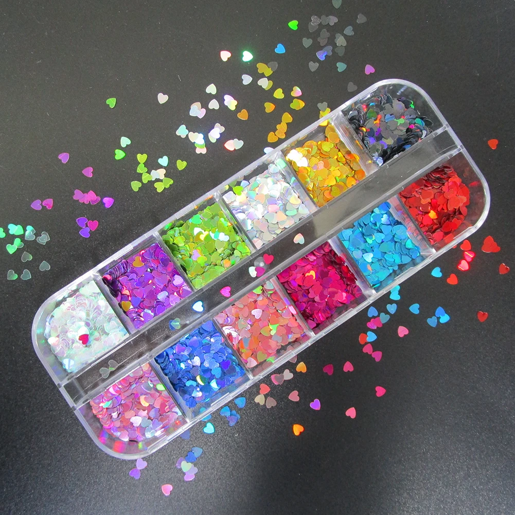 Heart Sequins Голографические буквы рождественские амулеты Блестки для ногтей лазерное Сердце Звезда Луна Дерево Круглый Блеск для ногтей хлопья гвоздь украшения - Цвет: Heart Sequins