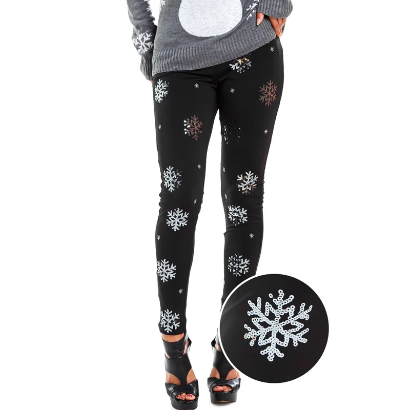 Christmas Legging Pants Womens Winter Skinny Elastic High Waist Leggings Female Printed Casual Slim Fitness Leggin Pants - Цвет: black1