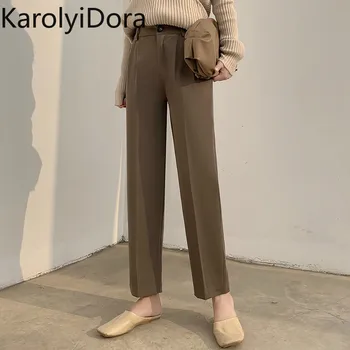 

Elegant Straight Women Suit Pants Button Up Loose Office Ladies Pants Ankle-length 2020 Spring Summer Capris femme