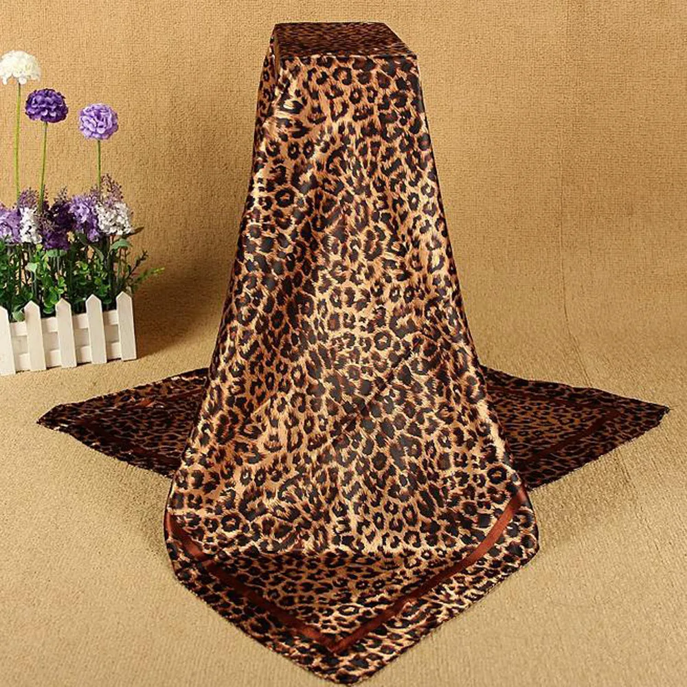 Женский модный Леопардовый квадратный шарф Шелковый шарф с принтом атласные шарфы-шали большой размер женский платок#924