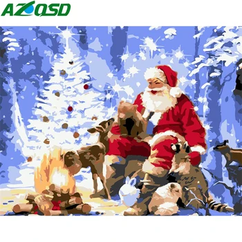 

AZQSD Unframe Painting By Number Canvas Kits Santa Claus Home Decoration DIY Pictures By Numbers Winter Landscape Christmas Gift