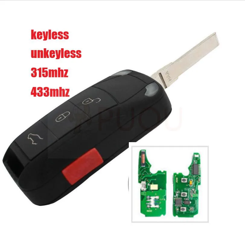 

keyless/unkeyless Remote Key Fob 3+1 Button 433MHz/315MHz With ID46 Chip for Porsche Cayenne 2004-2010