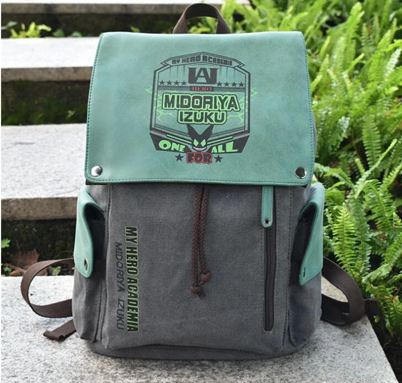 Горячая новинка аниме мой герой Academy Bagpack Косплей Deku рюкзак Midoriya izku Холст Рюкзак Мультфильм Студент молодой - Цвет: Армейский зеленый