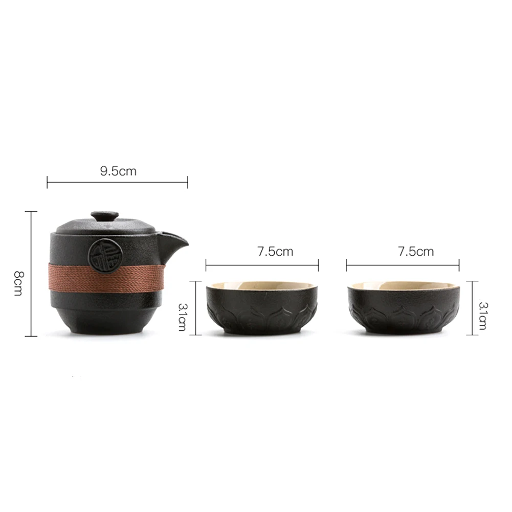 Керамический домашний контейнер для кофе, черный керамический чайный набор, один горшок, две чашки, противоскользящая теплоизоляция с мешком, офисный портативный