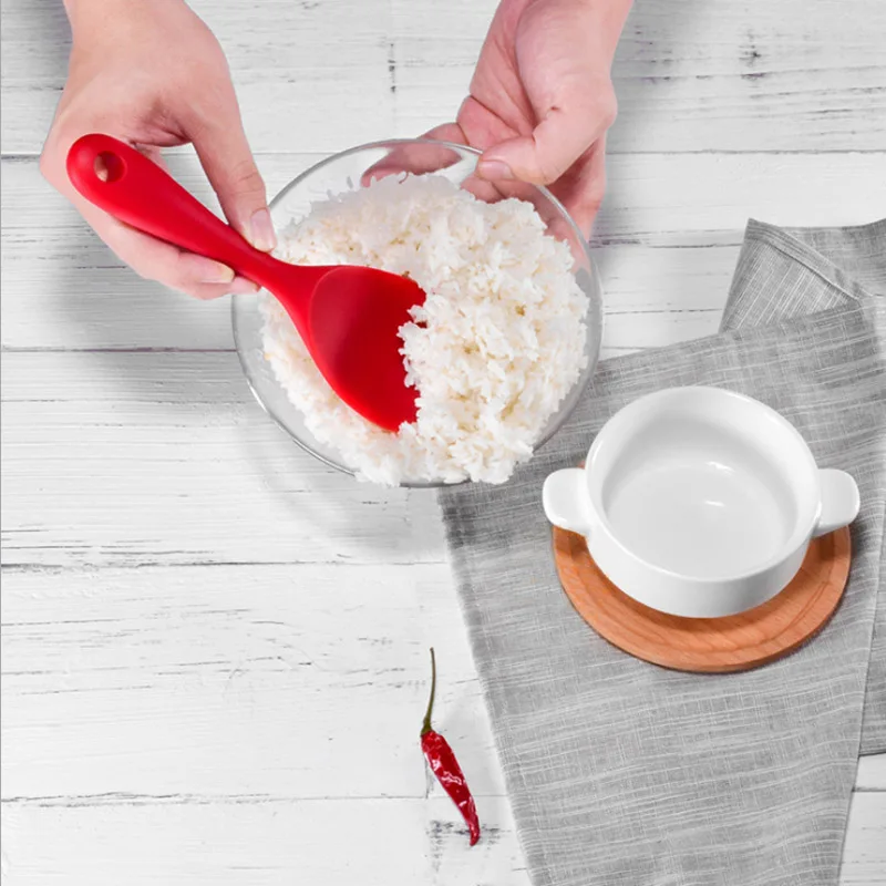 

Long-handled Heat-resistant Solid Color Non-stick Cooking Tools Rice Spoon Kitchen Accessories Silicone Food Grade