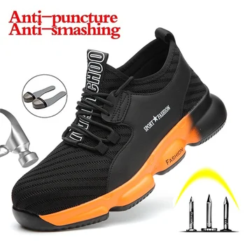 

2020 Men Work Sneakers Lightweight Boot With Metal Toe Puncture-Proof Safety Shoes For Men Indestructible Breathable Shoes New