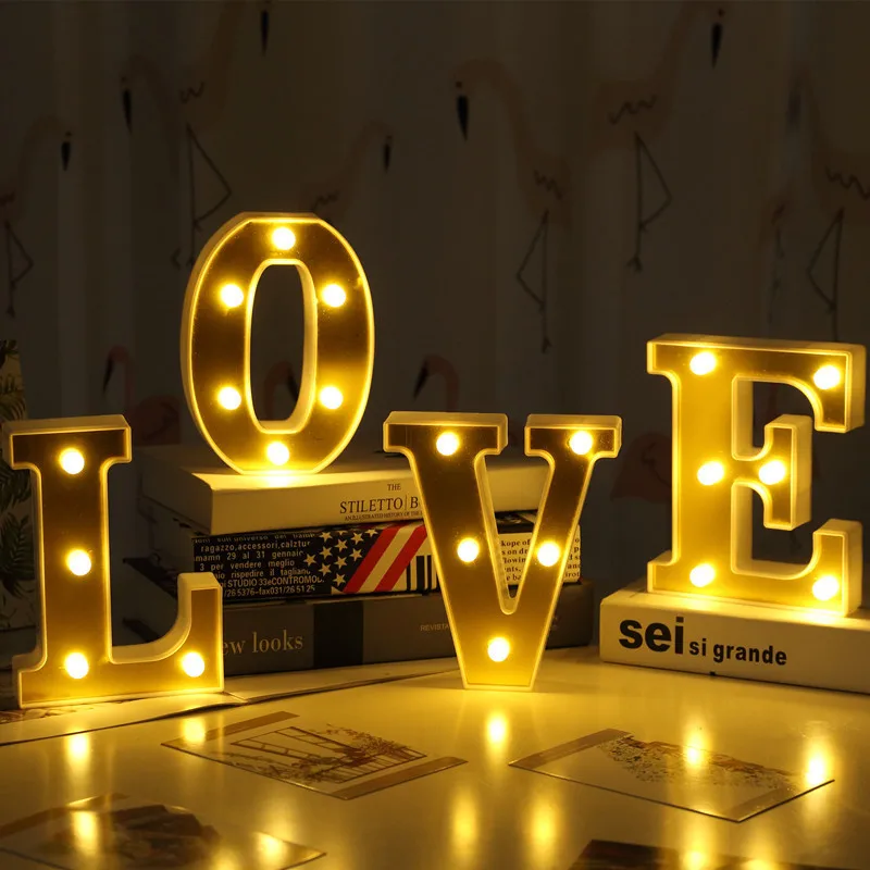 Fashion Gold English Letters Decorative Night Lamp Sign Alphabet Ornaments Crafts Letter Lettering For Wedding Xmas Numbers DIY