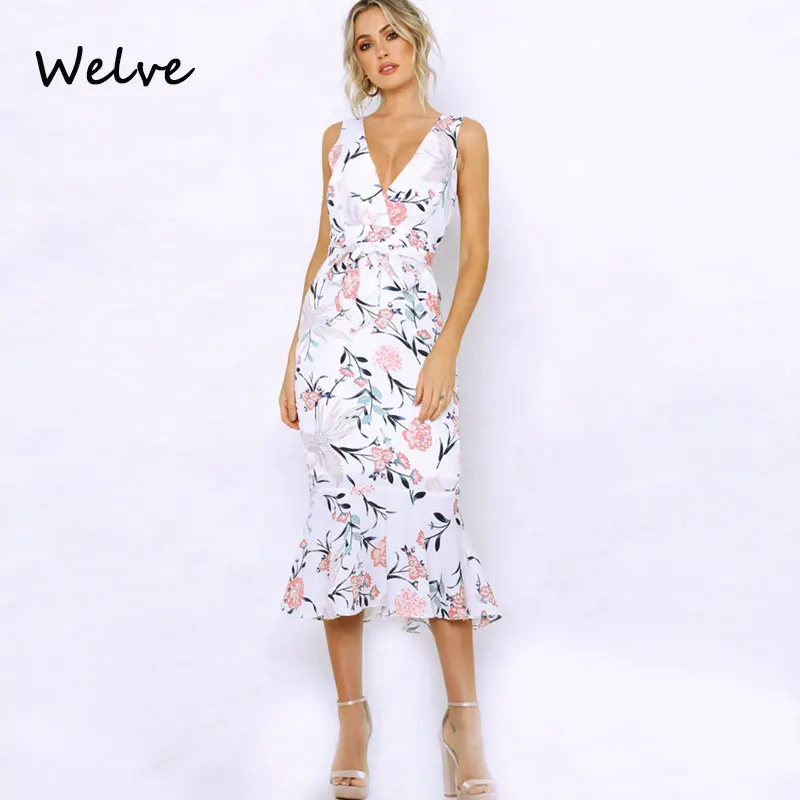 

Welve white dress Summer Fashion Sexy Printed Lotus Leaf Dress Suit-dress Dress Sexy Printing Lotus Leaf Lace Dress