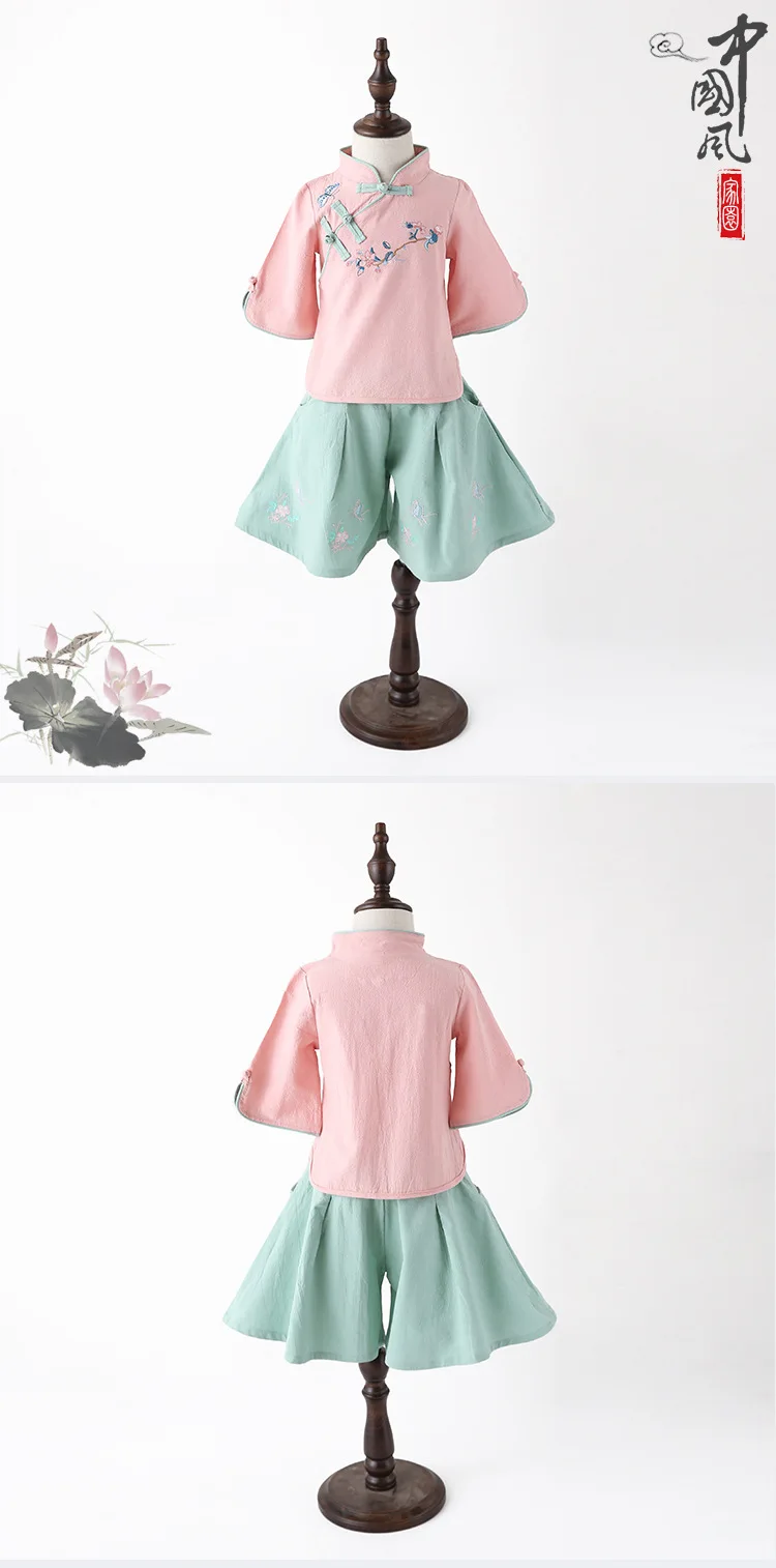 Hanfu/Новинка года, летнее Повседневное платье для девочек китайское платье Han, 2 комплекта традиционный костюм в стиле династии Тан, китайская одежда детское Ципао SL1033